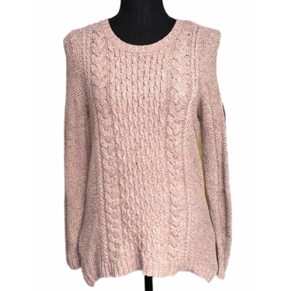 Talbots Petites Pink Marled Cable Knit Merino Wool Blend Sweater SP
